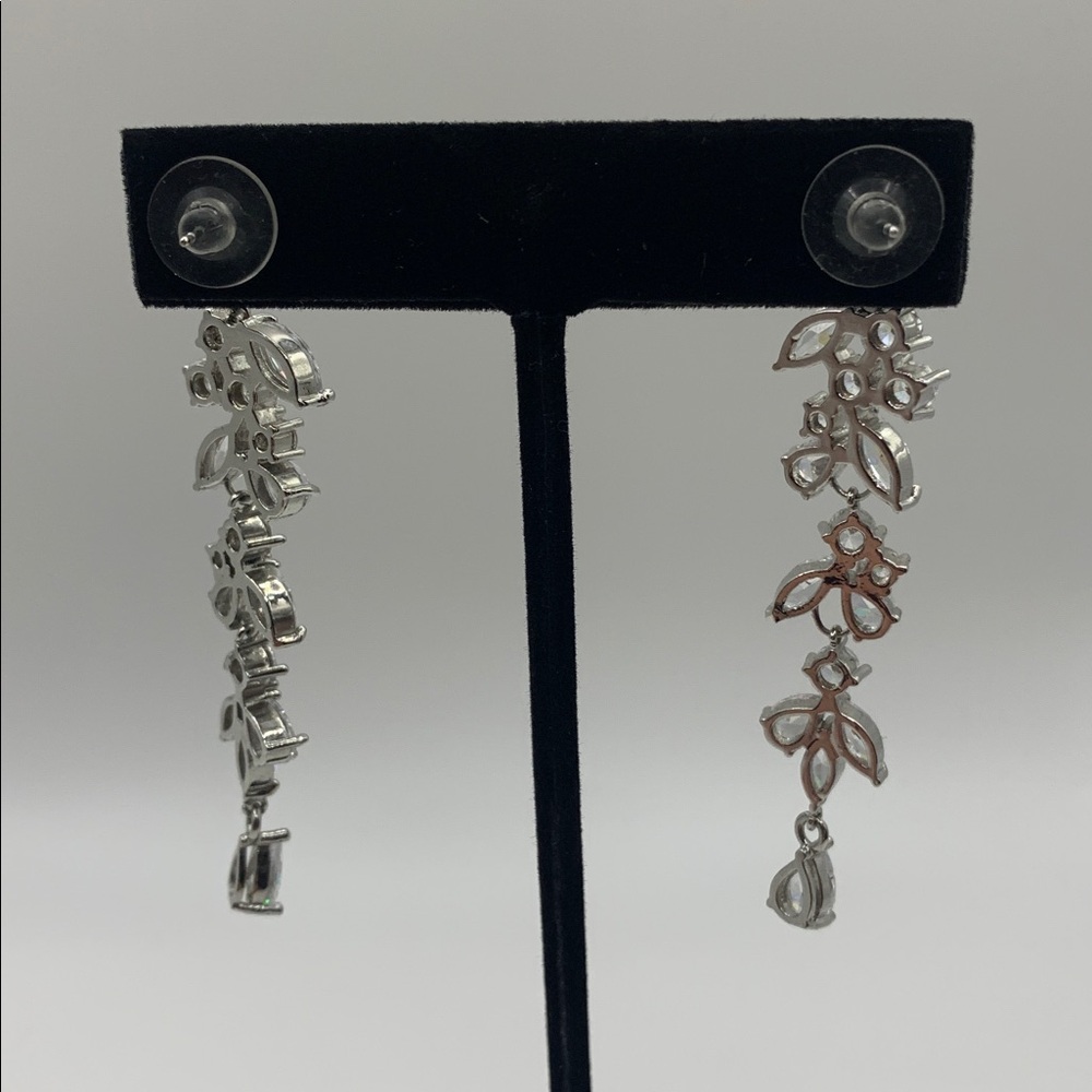 Silver-tone Rhinestone Drop Earrings - Picture 4 of 8